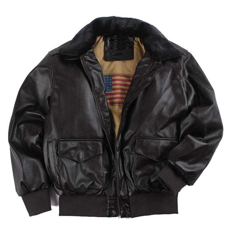 Retro Oversized US Air Force Fur Leather Coat My Store