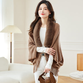 Women's Loose Tassel Fashion Shawl Jacket With Fur Collar My Store