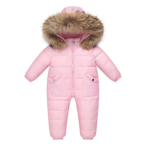 The Baby Wears White Eiderdown Over A Onesie And Down Jacket My Store