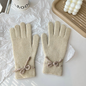 Autumn And Winter New Bow Pure Color Warm Keeping Finger Gloves My Store