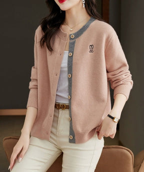 Round Neck Wool Knit Cardigan Women's Loose Western Style Outer Wear My Store