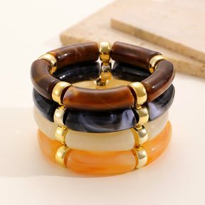 European And American Resin Beaded Bamboo Joint Geometric Exaggerated Color Matching Design Bracelet My Store