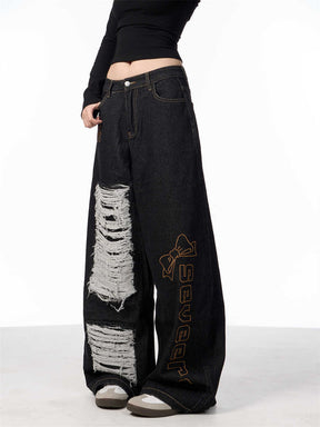 Retro Alphabet Embroidered Jeans Women's Loose Straight Wide-leg Pants My Store