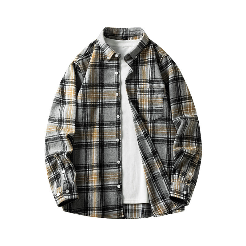 Cross-border Foreign Trade Men's Autumn And Winter New Plaid Plus Size Long-sleeved Shirt Casual Coat Thickened Flannel Shirt Men My Store