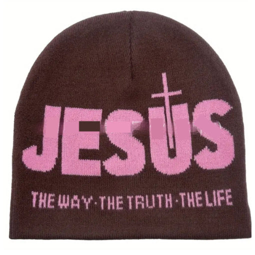 Jacquard Brimless Knitted Hat JESUS Letters Autumn And Winter Wool Sleeve Cap My Store