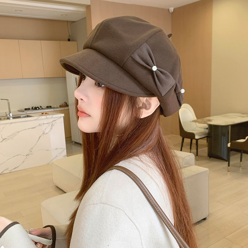 Fashion Pearl Bow Makes Face Look Small Beret Trendy My Store