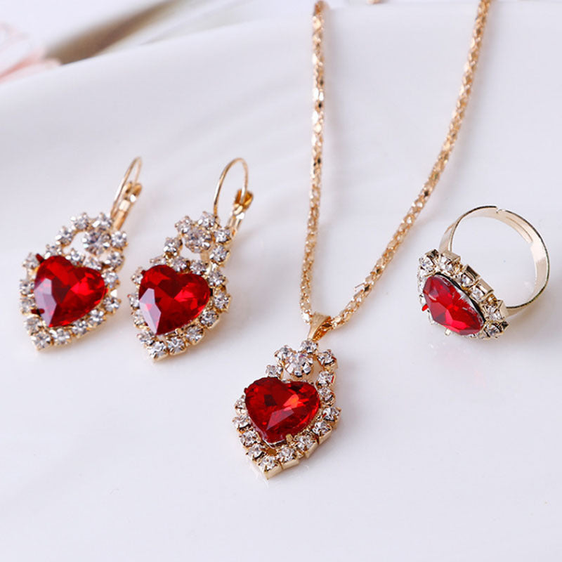 Water drop rhinestone necklace earrings ring set My Store