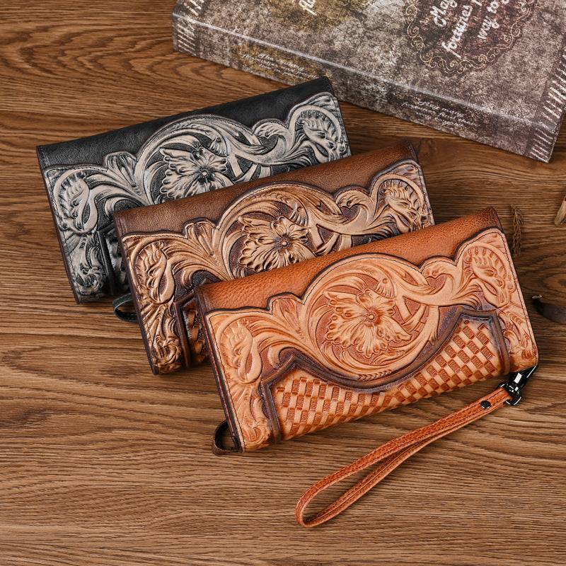 Chinese Style Embossed Wallet Top Layer Long Cowhide Fashion My Store