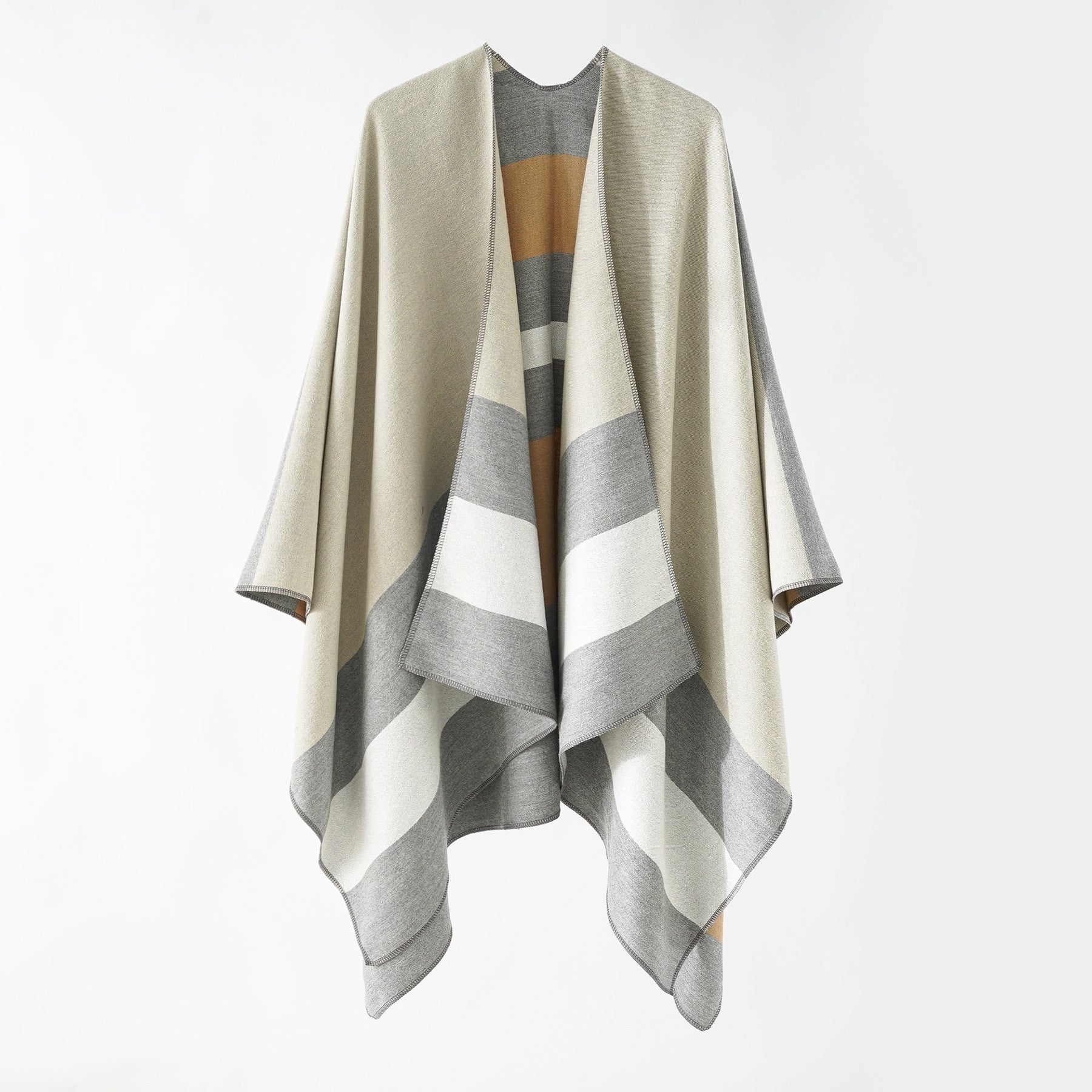 Double-sided Color Matching Plaid Cashmere-like Shawl Outer Match Cape Coat My Store