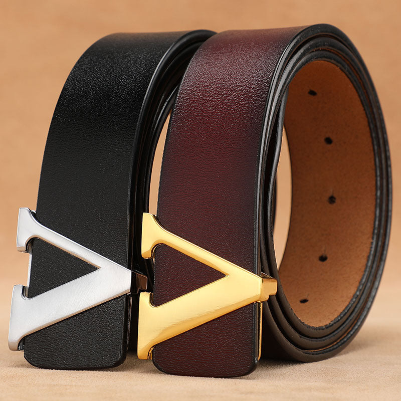 Factory Direct Sales Retro Smooth Genuine Leather Pure Cowhide Letter V Pants Belt My Store