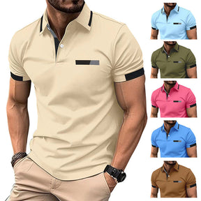 Men's Casual Polo Shirt Chest Faux Pocket Lapel Button Business T-shirt My Store