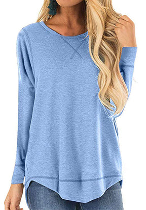 Women's Round Neck Long-sleeve T-shirt Solid Color Loose Top My Store