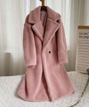 Lapel Lamb Fleece Coat With Pockets Faux Fur Coat Winter Warm Thickening Long Windbreaker Women's Clothing My Store