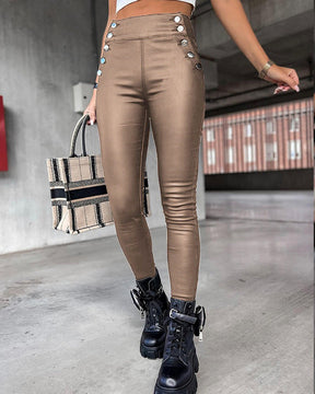 High Waist PU Leather Slim Fit Hip Raise Long Pants My Store