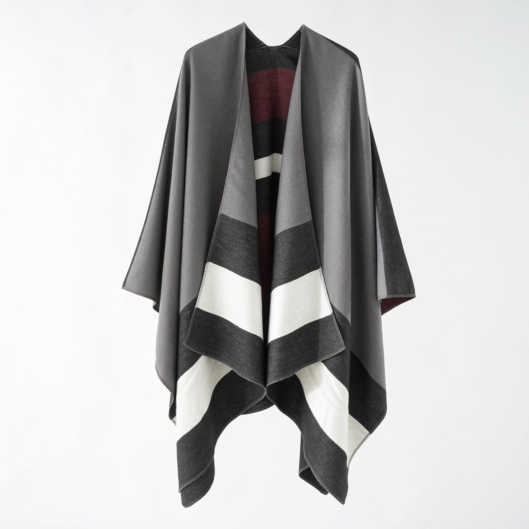 Double-sided Color Matching Plaid Cashmere-like Shawl Outer Match Cape Coat My Store