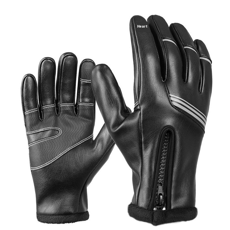 Winter Fleece-lined Thermal And Windproof Riding Leather Gloves My Store