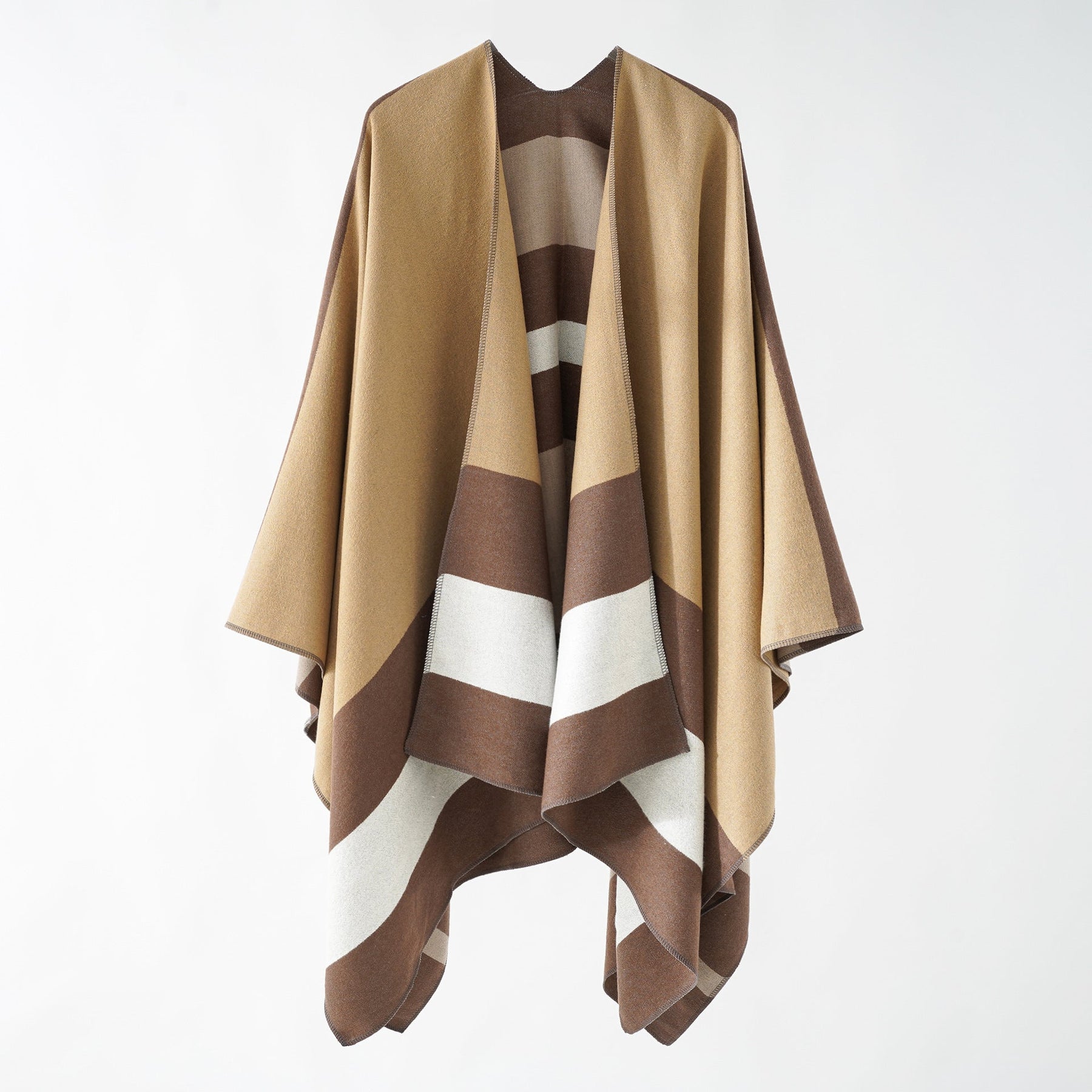 Double-sided Color Matching Plaid Cashmere-like Shawl Outer Match Cape Coat My Store