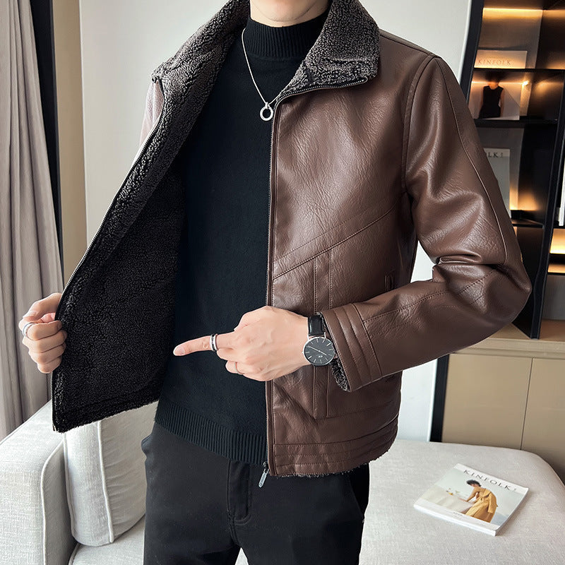 Hong Kong Style Velvet Padded Plus Size Men's Leather Jackets My Store