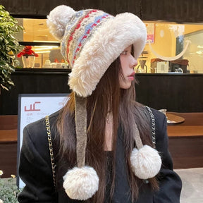 Retro Ethnic Style Plush Knitted Hat Women's Autumn And Winter Cold Protection Earflaps Woolen Cap My Store