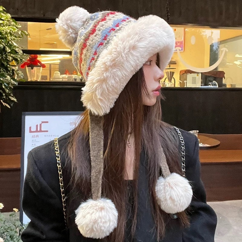 Retro Ethnic Style Plush Knitted Hat Women's Autumn And Winter Cold Protection Earflaps Woolen Cap My Store