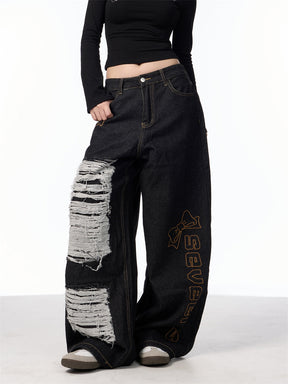 Retro Alphabet Embroidered Jeans Women's Loose Straight Wide-leg Pants My Store