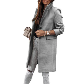 Simplicity Long Sleeve Button Woolen Coat Overcoat My Store