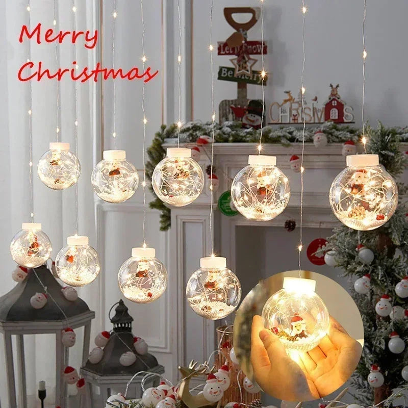 10PCS LED Christmas Curtain Lamp Fairy Snowman Wishing Ball Lamp String Christmas Window Decoration Christmas Light Room My Store