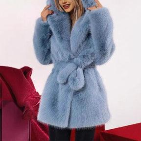 Autumn And Winter Elegant Hooded Strap Faux Fur Coat Women My Store