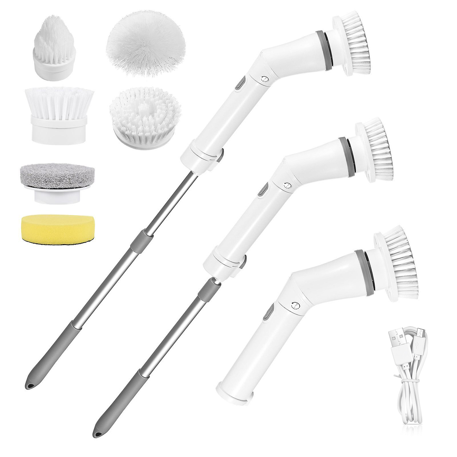 1Set Electric Spin Scrubber Cordless Rechargeable Telescopic Cleaning Brush 6 Replaceable Heads 2 Speed Adjustable Extension Arm Bathroom Tub Tile Floor - Image 4