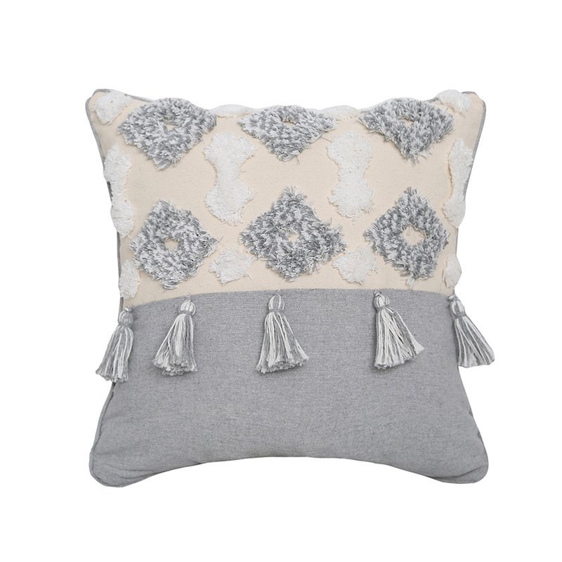 Hand-embroidered Tufted Throw Pillow Fringed Pillow Waist Pillow Case - Image 5