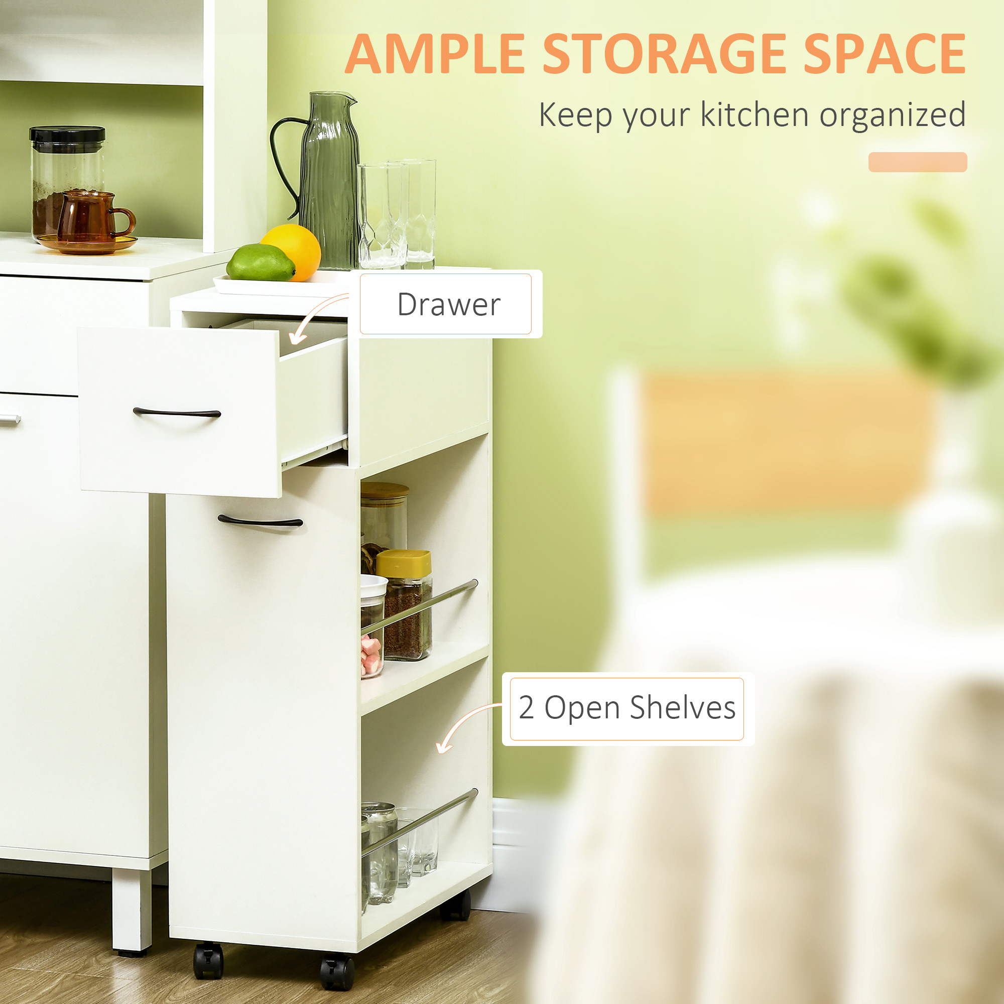 3- tier Slim Storage Cart, Rolling Narrow Kitchen Cart on Wheels for Small Place, Slide Out Side Utility Cart for Bathroom, Laundry - Image 3