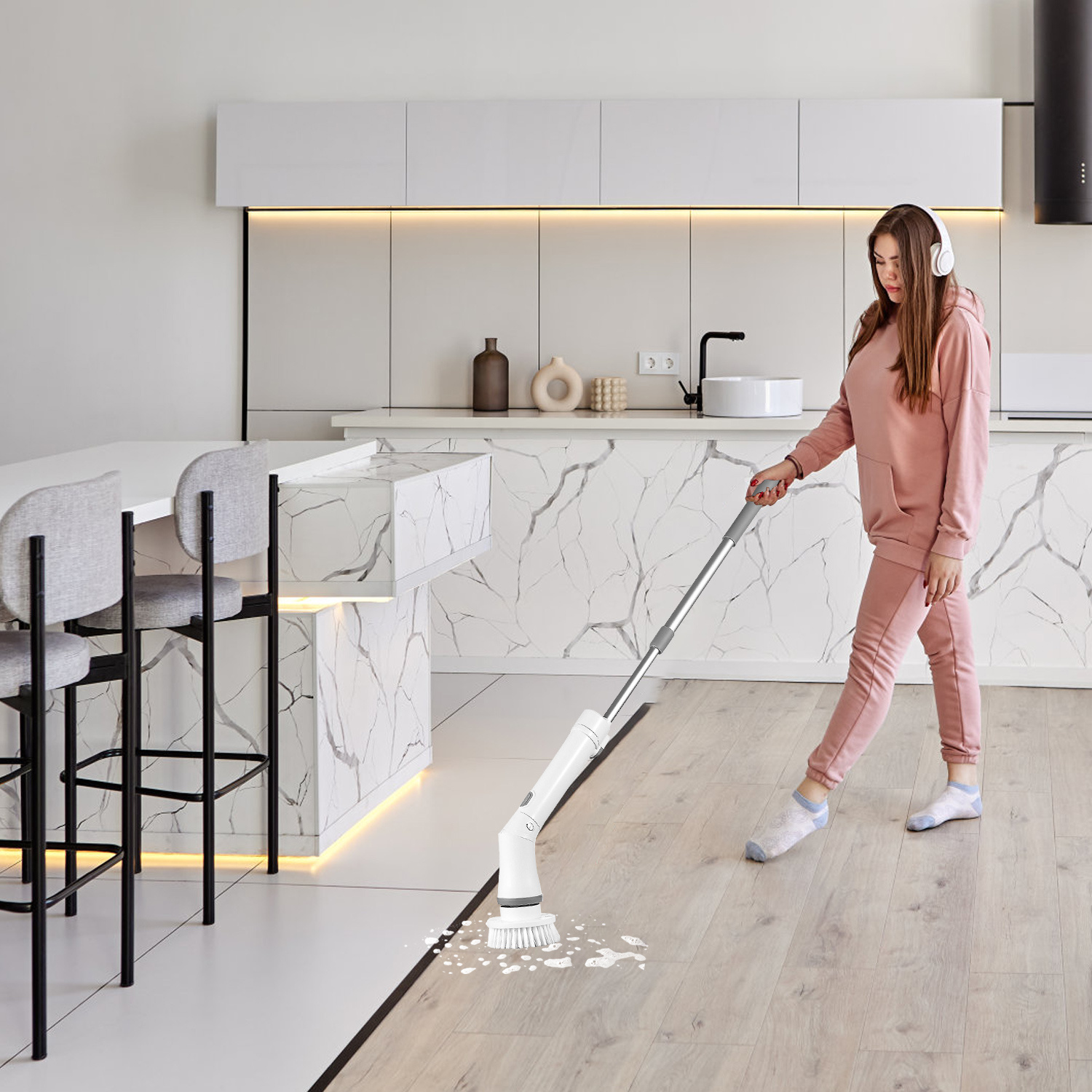 1Set Electric Spin Scrubber Cordless Rechargeable Telescopic Cleaning Brush 6 Replaceable Heads 2 Speed Adjustable Extension Arm Bathroom Tub Tile Floor - Image 9