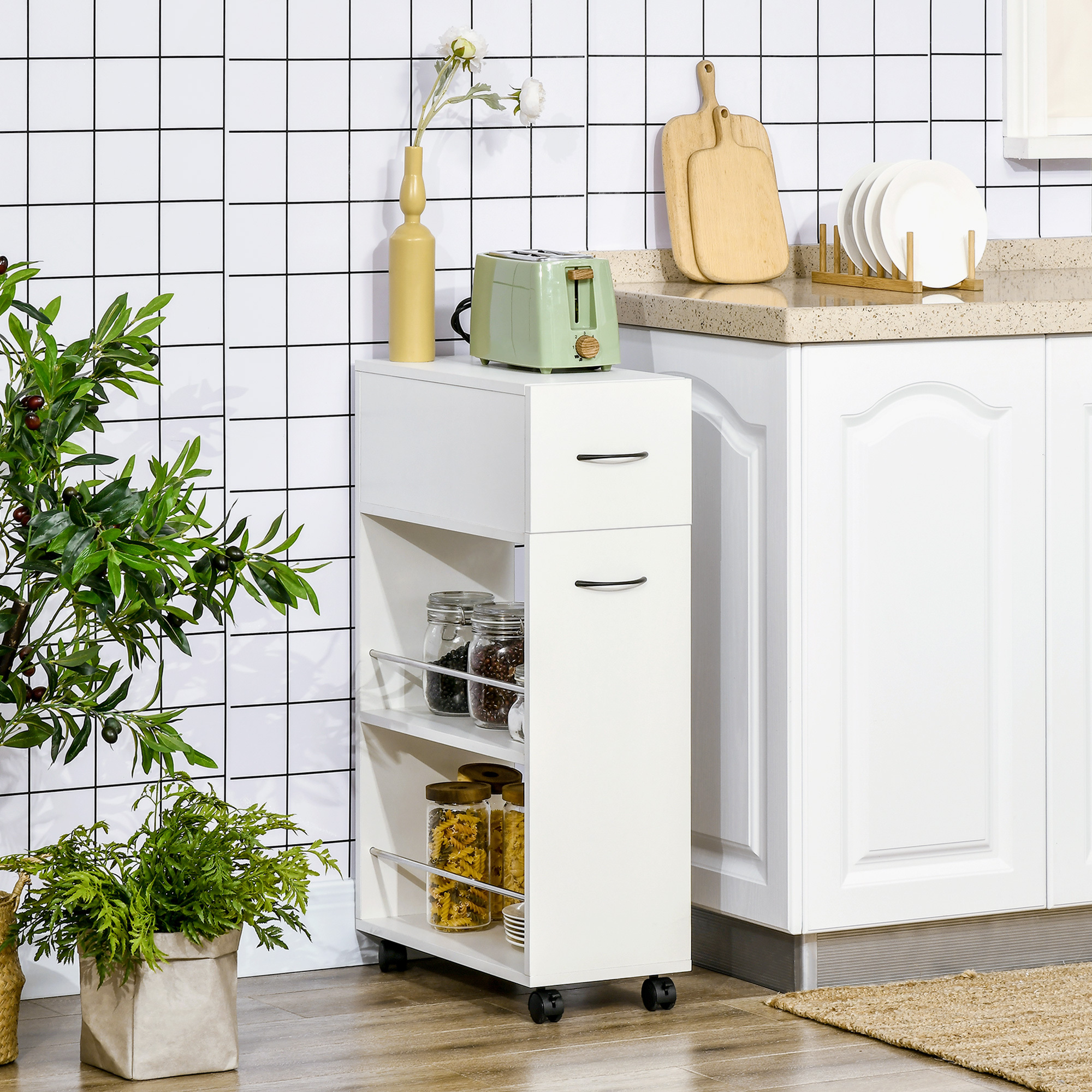 3- tier Slim Storage Cart, Rolling Narrow Kitchen Cart on Wheels for Small Place, Slide Out Side Utility Cart for Bathroom, Laundry - Image 5