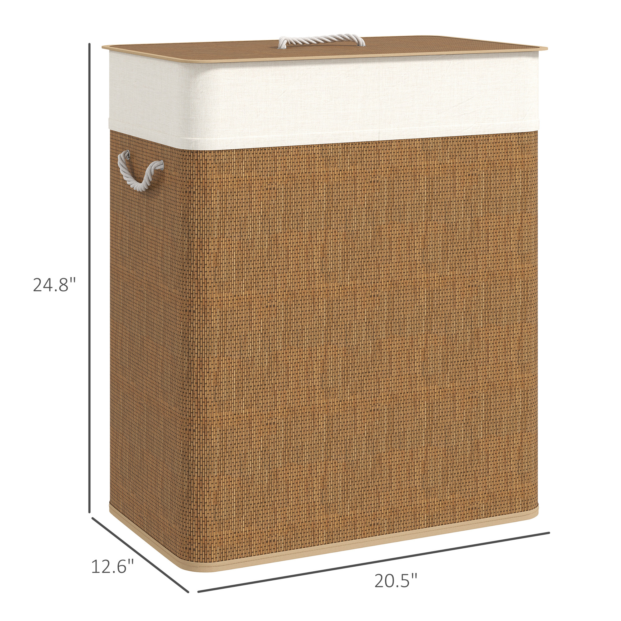 Double Laundry Basket With Lid, 26.4 Gallon Bamboo Laundry Hamper With Rope Handles And Removable Liner, Brown - Image 6