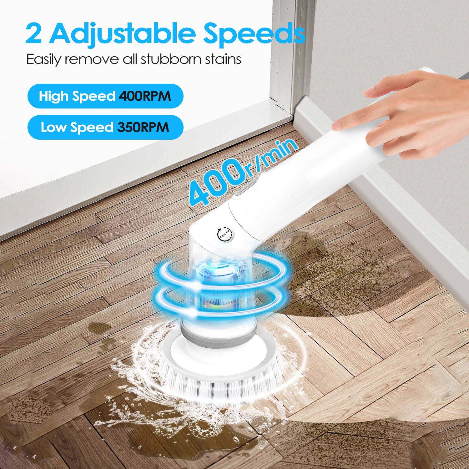 1Set Electric Spin Scrubber Cordless Rechargeable Telescopic Cleaning Brush 6 Replaceable Heads 2 Speed Adjustable Extension Arm Bathroom Tub Tile Floor - Image 3
