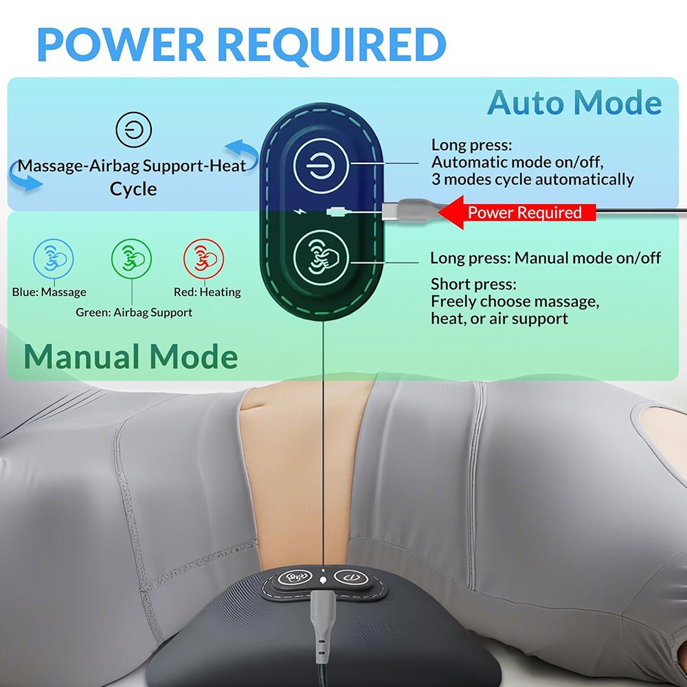 3-in-1 Electric Lumbar Support Pillow with Heat, Vibration and Traction, Triple Fusion Back Massager for Bed or Chair, Lumbar Support Cushion for Lower Back & Spine Support - Image 7