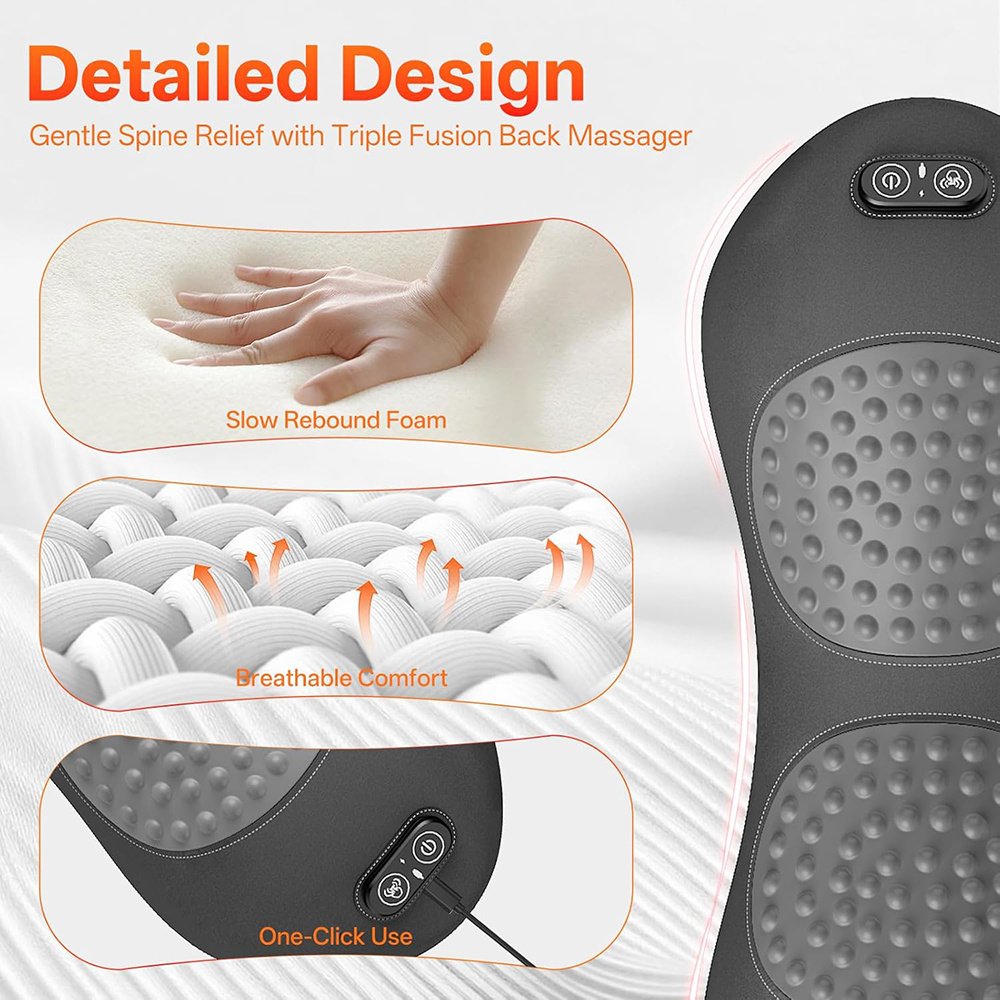 3-in-1 Electric Lumbar Support Pillow with Heat, Vibration and Traction, Triple Fusion Back Massager for Bed or Chair, Lumbar Support Cushion for Lower Back & Spine Support - Image 9