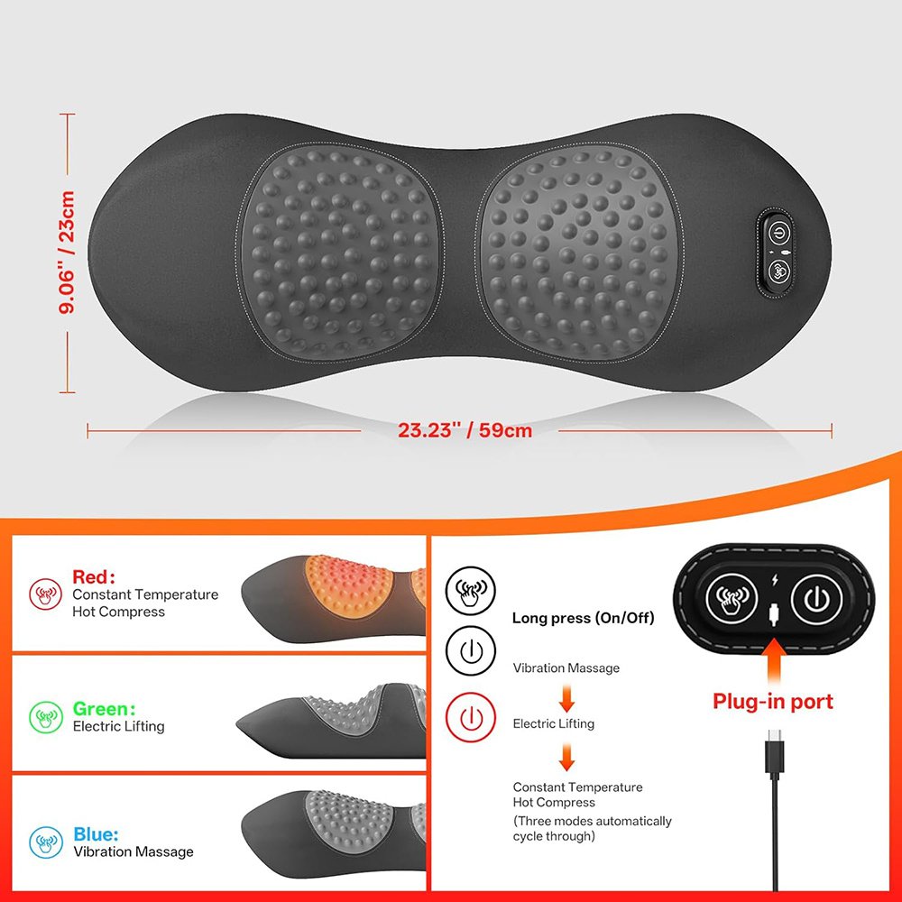 3-in-1 Electric Lumbar Support Pillow with Heat, Vibration and Traction, Triple Fusion Back Massager for Bed or Chair, Lumbar Support Cushion for Lower Back & Spine Support - Image 4