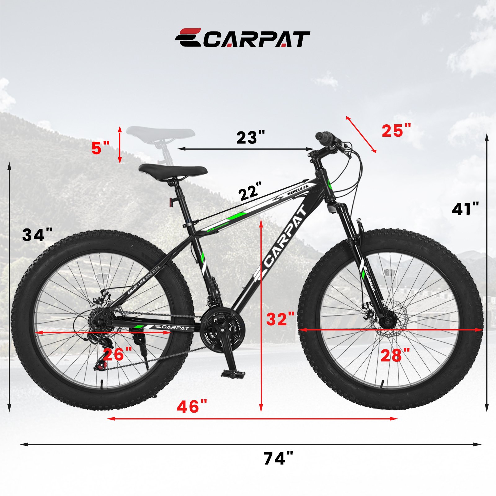 S26109 Elecony 26 Inch Fat Tire Bike Adult&Youth Full Shimano 21 Speed Mountain Bike, Dual Disc Brake, High-Carbon Steel Frame, Front Suspension, Mountain Trail Bike, Urban Commuter City Bicycle - Image 2