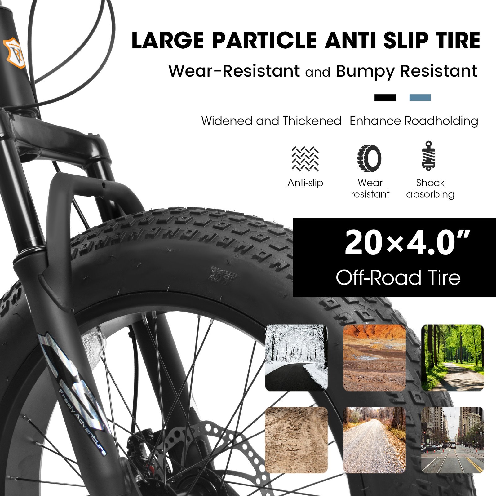 V20235 20 Inch Fat Tire Bike 7 Speed Mountain Bike, Dual Disc Brakes, High Carbon Steel Frame, Front Suspension, Mountain Buggy, City Commuter City Bike, Fat Tire Bike - Image 6