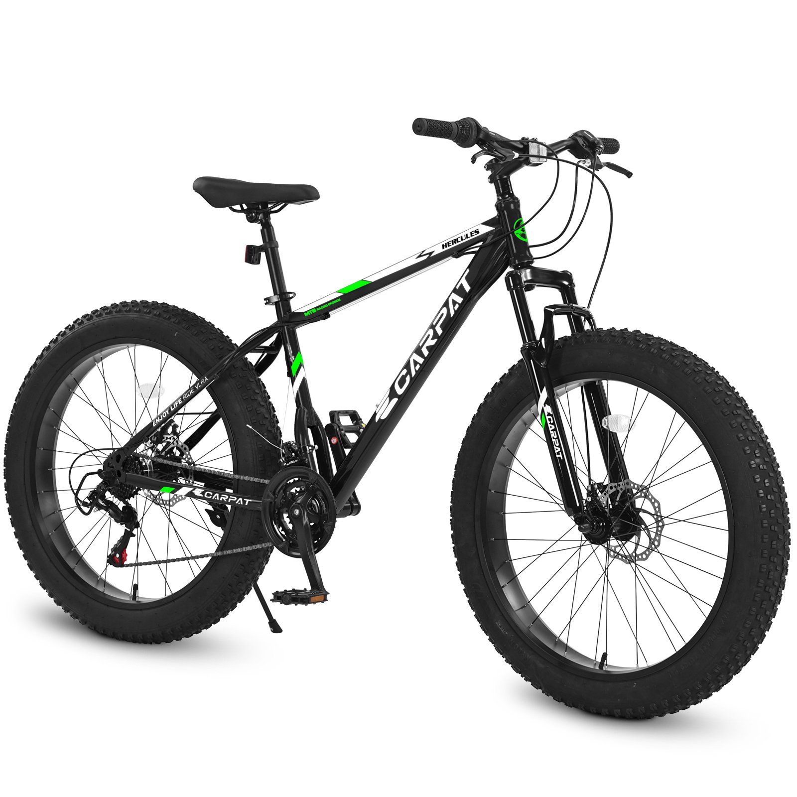 S26109 Elecony 26 Inch Fat Tire Bike Adult&Youth Full Shimano 21 Speed Mountain Bike, Dual Disc Brake, High-Carbon Steel Frame, Front Suspension, Mountain Trail Bike, Urban Commuter City Bicycle - Image 4
