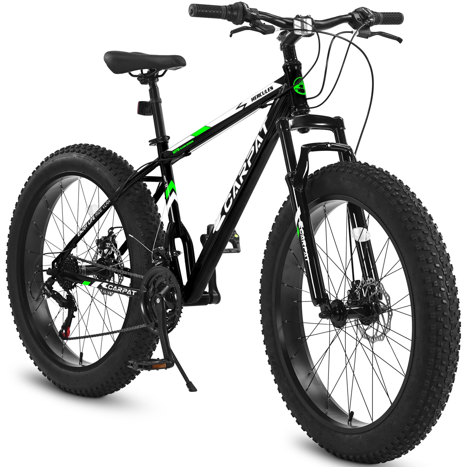S26109 Elecony 26 Inch Fat Tire Bike Adult&Youth Full Shimano 21 Speed Mountain Bike, Dual Disc Brake, High-Carbon Steel Frame, Front Suspension, Mountain Trail Bike, Urban Commuter City Bicycle