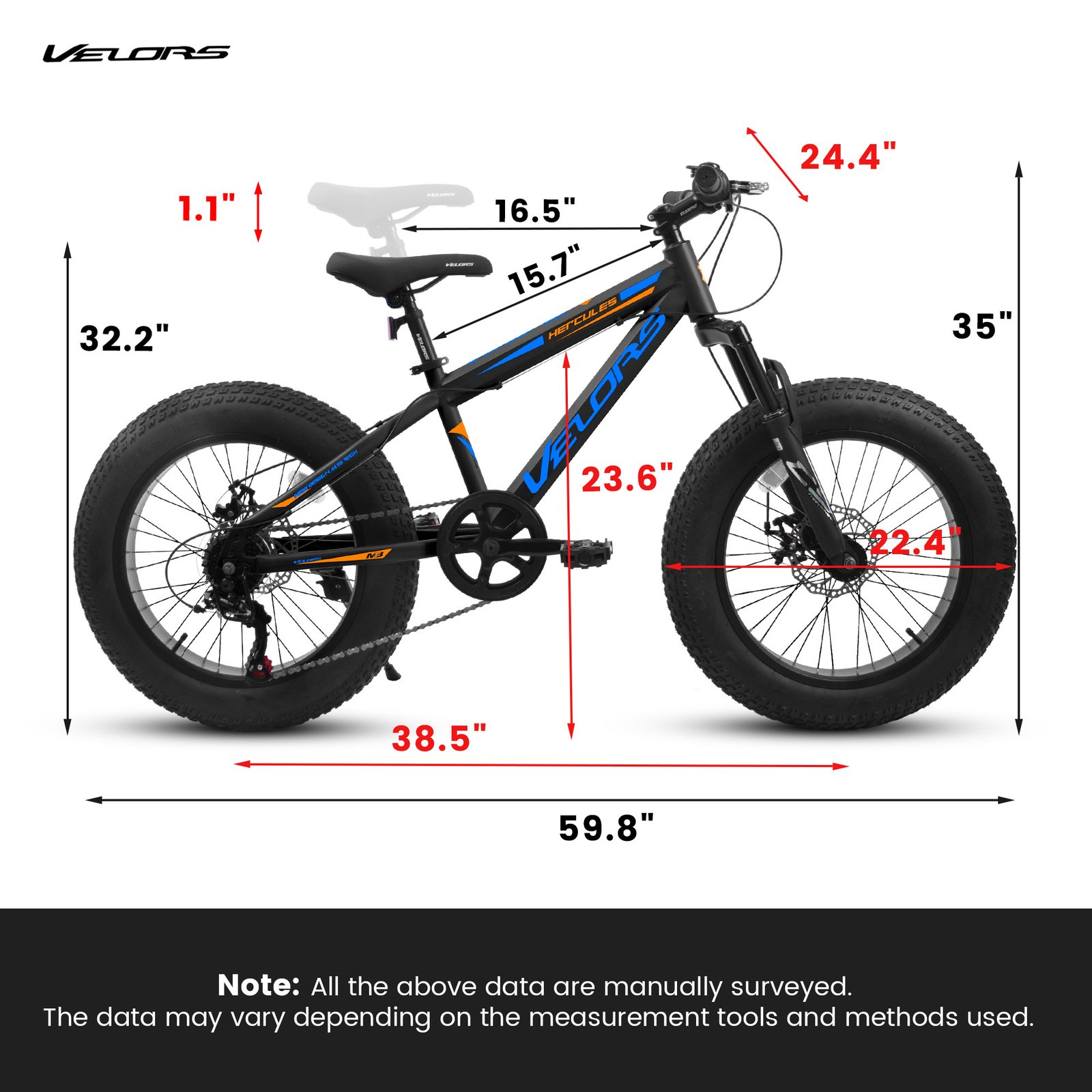 V20235 20 Inch Fat Tire Bike 7 Speed Mountain Bike, Dual Disc Brakes, High Carbon Steel Frame, Front Suspension, Mountain Buggy, City Commuter City Bike, Fat Tire Bike - Image 4
