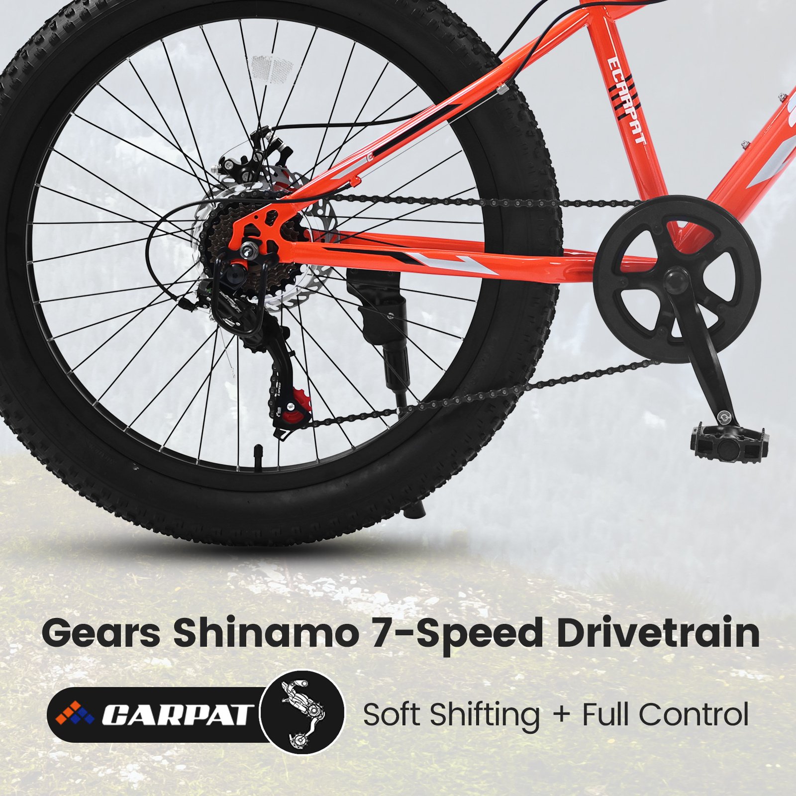 S24109 Elecony 24 Inch Fat Tire Bike Adult&Youth Full Shimano 7 Speeds Mountain Bike, Dual Disc Brake, High-Carbon Steel Frame, Front Suspension, Mountain Trail Bike, Urban Commuter City Bicycle - Image 9
