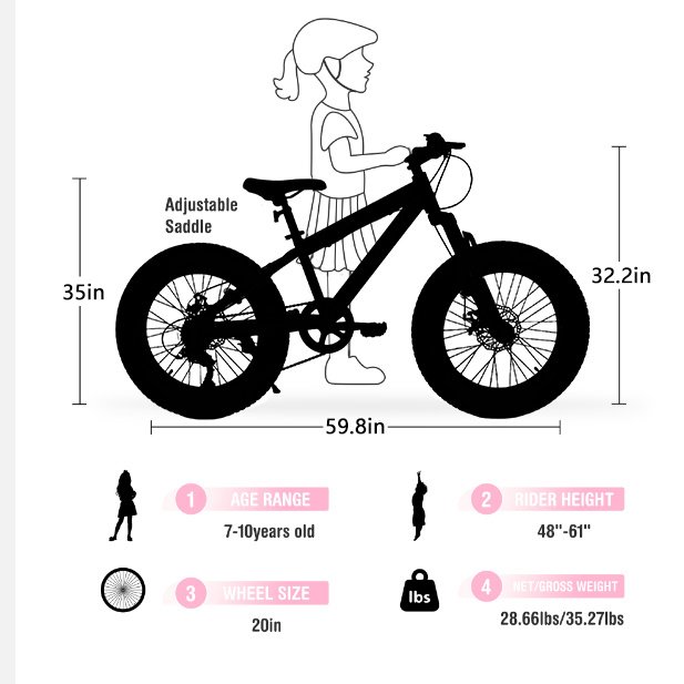V20235 20 Inch Fat Tire Bike 7 Speed Mountain Bike, Dual Disc Brakes, High Carbon Steel Frame, Front Suspension, Mountain Buggy, City Commuter City Bike, Fat Tire Bike - Image 7