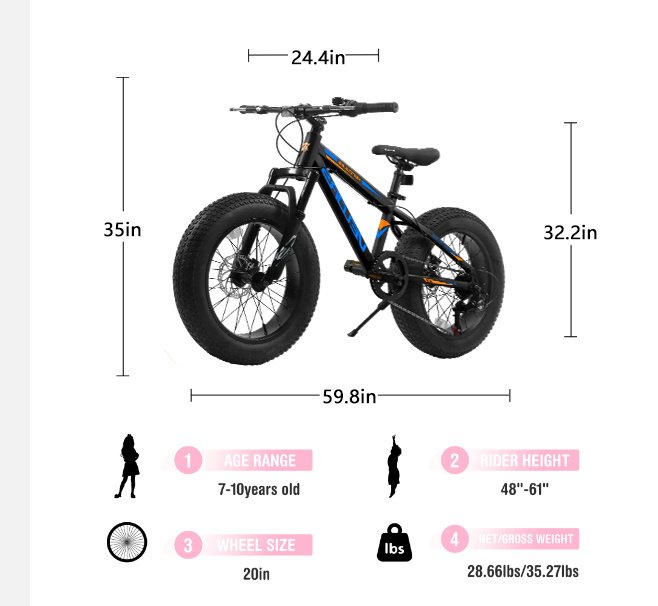 V20235 20 Inch Fat Tire Bike 7 Speed Mountain Bike, Dual Disc Brakes, High Carbon Steel Frame, Front Suspension, Mountain Buggy, City Commuter City Bike, Fat Tire Bike - Image 9