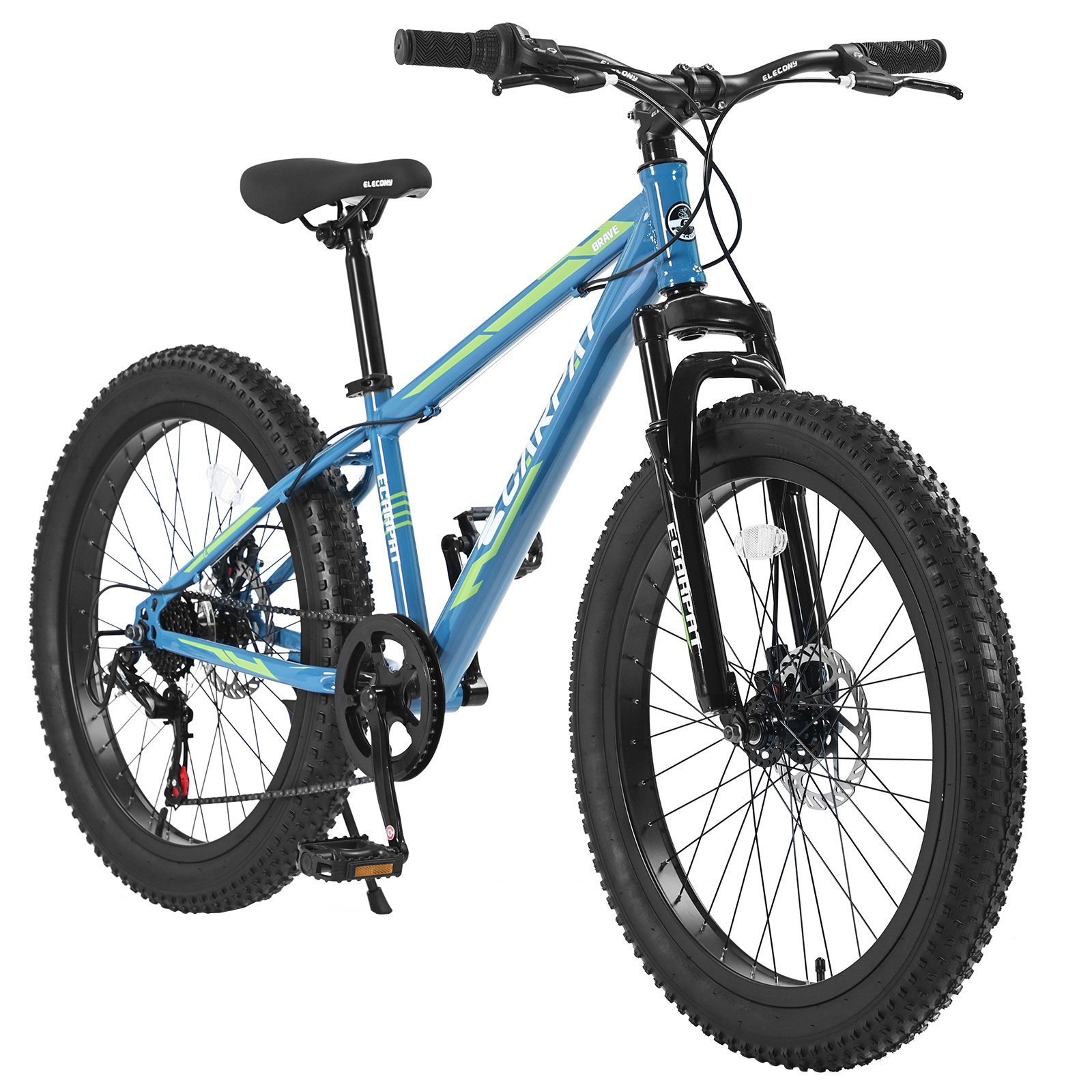 S24109 Elecony 24 Inch Fat Tire Bike Adult&Youth Full Shimano 7 Speeds Mountain Bike, Dual Disc Brake, High-Carbon Steel Frame, Front Suspension, Mountain Trail Bike, Urban Commuter City Bicycle - Image 6
