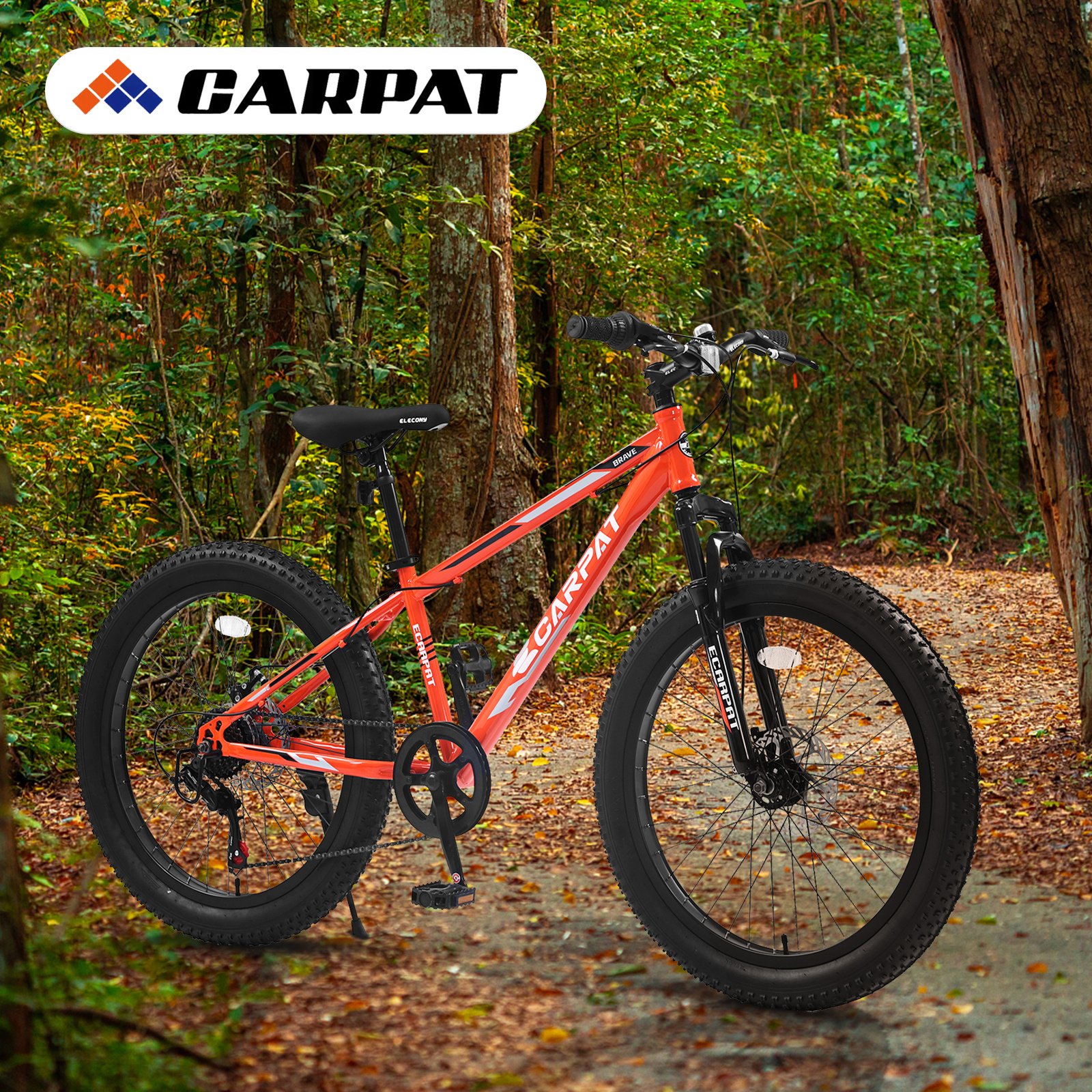 S24109 Elecony 24 Inch Fat Tire Bike Adult&Youth Full Shimano 7 Speeds Mountain Bike, Dual Disc Brake, High-Carbon Steel Frame, Front Suspension, Mountain Trail Bike, Urban Commuter City Bicycle - Image 2