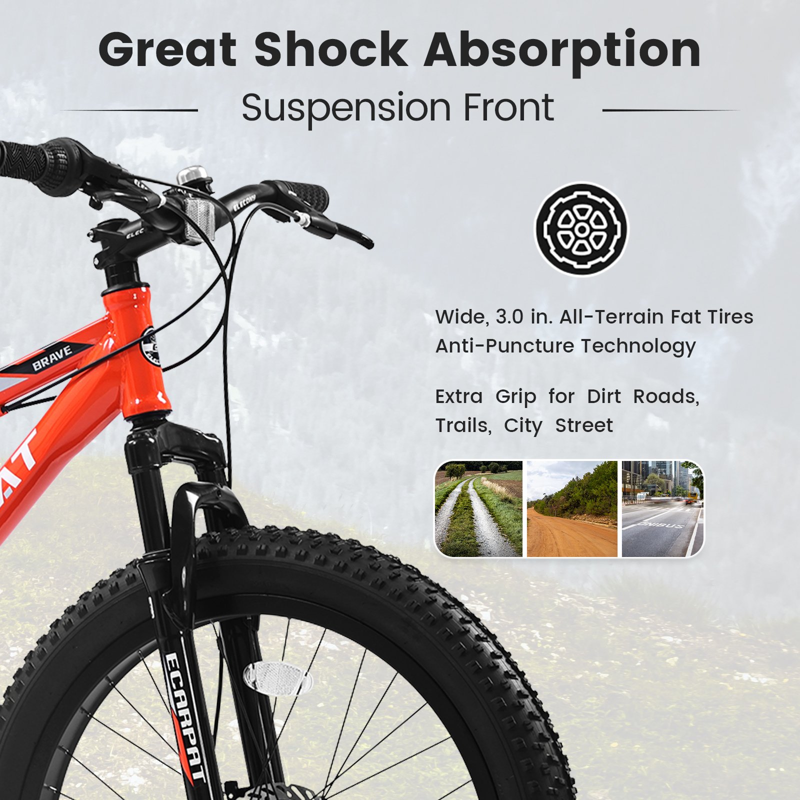 S24109 Elecony 24 Inch Fat Tire Bike Adult&Youth Full Shimano 7 Speeds Mountain Bike, Dual Disc Brake, High-Carbon Steel Frame, Front Suspension, Mountain Trail Bike, Urban Commuter City Bicycle - Image 8