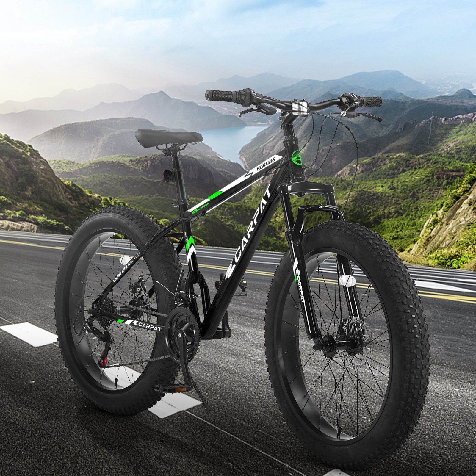 S26109 Elecony 26 Inch Fat Tire Bike Adult&Youth Full Shimano 21 Speed Mountain Bike, Dual Disc Brake, High-Carbon Steel Frame, Front Suspension, Mountain Trail Bike, Urban Commuter City Bicycle - Image 10